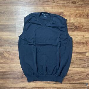 Devon & Jones Sweater Vest Men's Navy Blue V-Neck Sleeveless Pullover Size Large